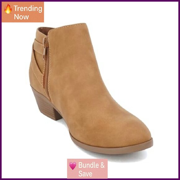 Women's Western Ankle Booties Round Toe Faux Suede Stacked Heel - Picture 6 of 7